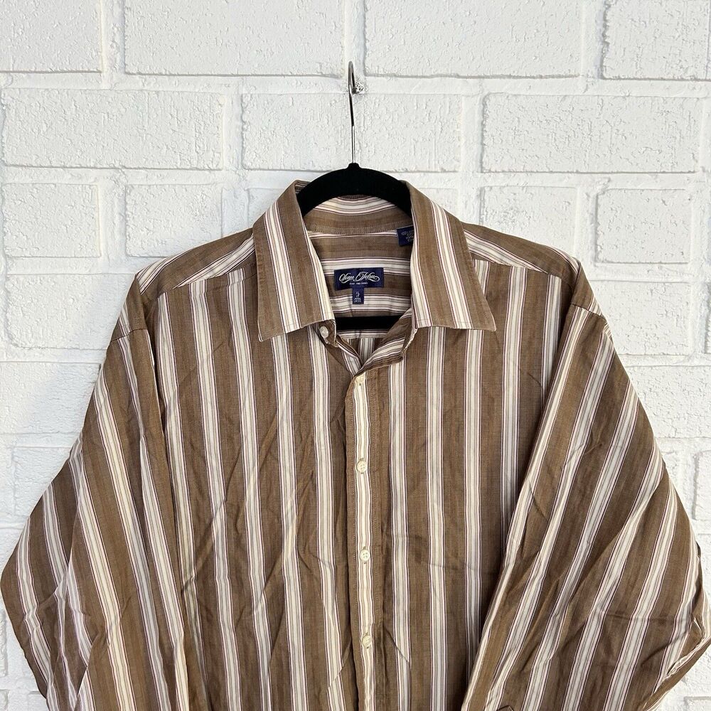 Vintage Sean John Button Up Shirt Mens XL 17 34/35 Brown Vertical Stripes